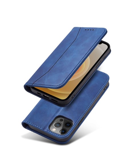 Magnet Fancy Case dėklas skirtas iPhone 12 Pro Max, dangtelis, kortelių piniginė, kortelių stovas, mėlynas