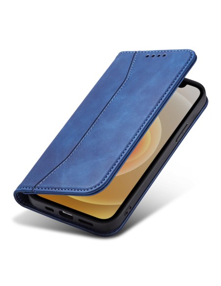 Magnet Fancy Case dėklas skirtas iPhone 12 Pro Max, dangtelis, kortelių piniginė, kortelių stovas, mėlynas