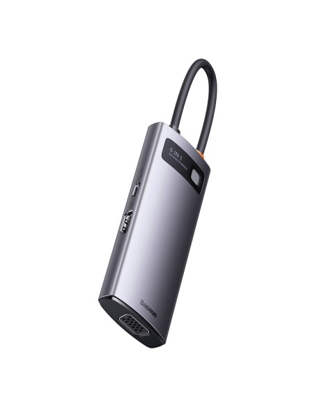 Metal Gleam serijos HUB 6in1 prijungimo stotelė USB-C HDMI 3xUSB 3.2 Power Delivery VGA pilka Metal Gleam serijos HUB 6in1 prijungimo stotelė USB-C HDMI 3xUSB 3.2 Power Delivery VGA pilka