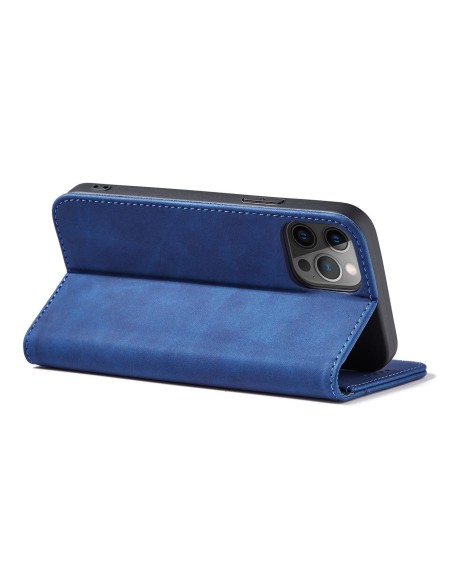 Magnet Fancy Case dėklas skirtas iPhone 12 Pro Max, dangtelis, kortelių piniginė, kortelių stovas, mėlynas