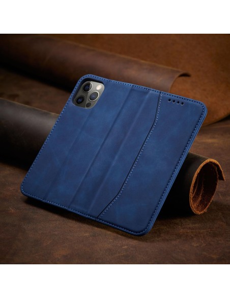 Magnet Fancy Case dėklas skirtas iPhone 12 Pro Max, dangtelis, kortelių piniginė, kortelių stovas, mėlynas