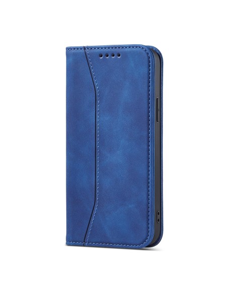 Magnet Fancy Case dėklas skirtas iPhone 12 Pro Max, dangtelis, kortelių piniginė, kortelių stovas, mėlynas