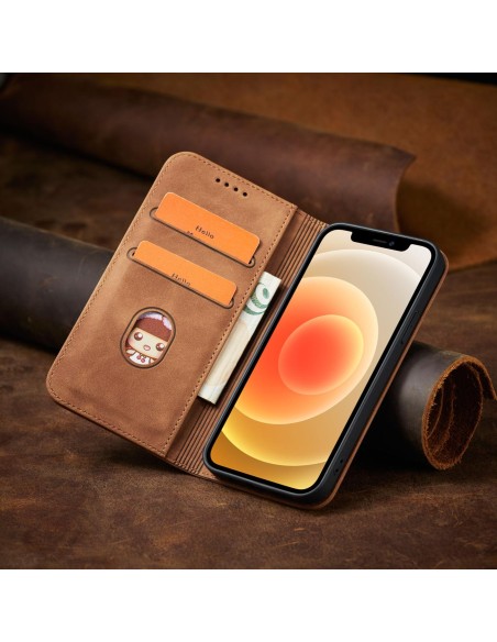 Magnet Fancy Case dėklas skirtas iPhone 12 Pro Max, dangtelis, kortelių piniginė, kortelių stovas, ruda Magnet Fancy Case dėklas skirtas iPhone 12 Pro Max, dangtelis, kortelių piniginė, kortelių stovas, ruda