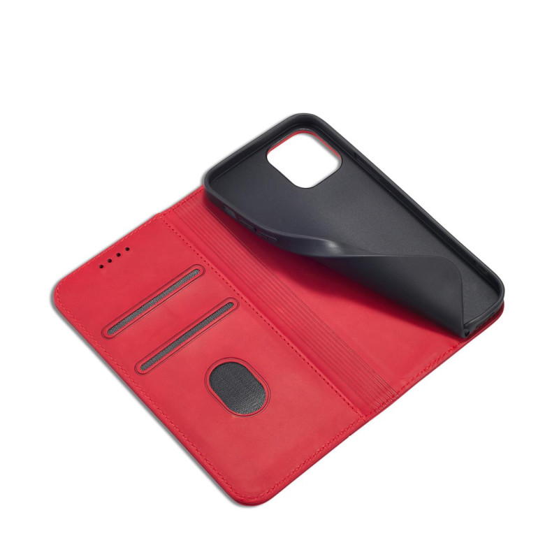 Magnet Fancy Case dėklas skirtas iPhone 12 Pro Max, dangtelis, kortelių piniginė, stovas, raudonas