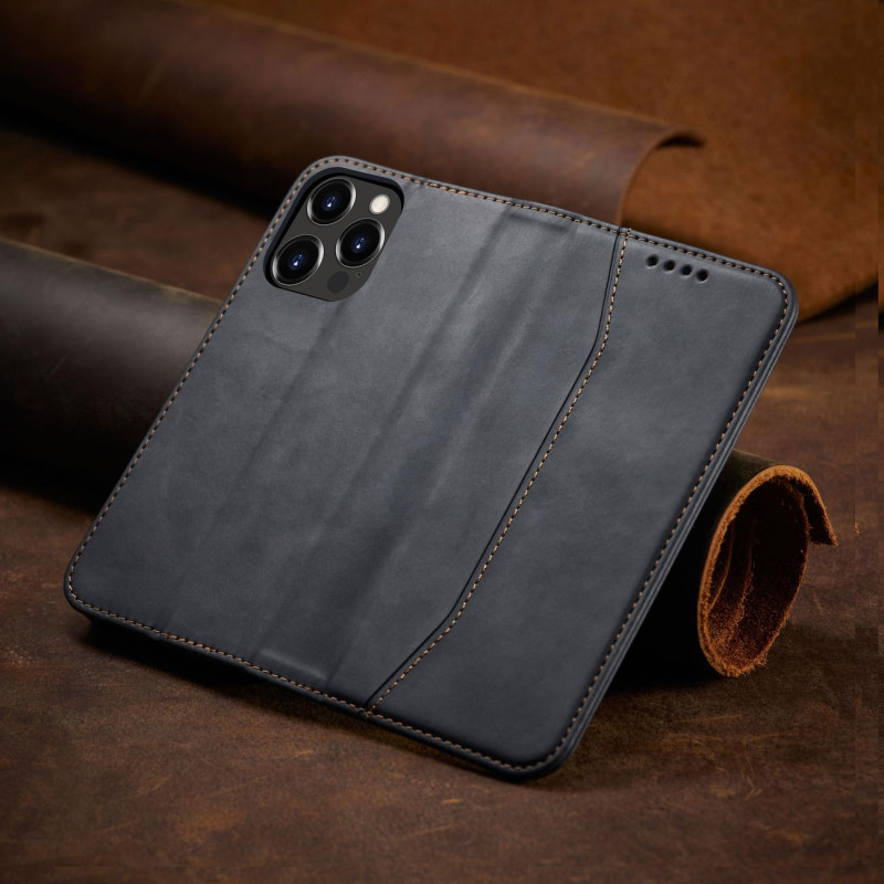 Magnet Fancy Case dėklas skirtas iPhone 13 Pro dangteliui, kortelių piniginei, kortelių stovui, juodas