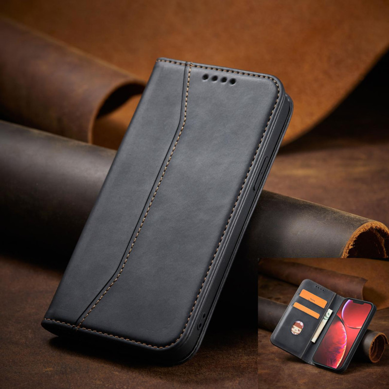 Magnet Fancy Case dėklas skirtas iPhone 13 Pro dangteliui, kortelių piniginei, kortelių stovui, juodas