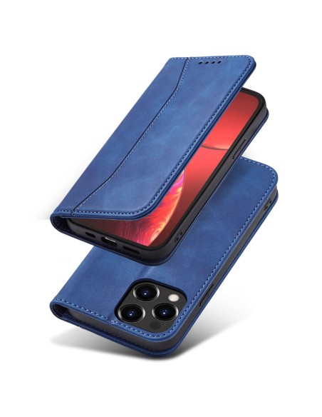 Magnet Fancy Case dėklas skirtas iPhone 13 Pro, dangtelis, kortelių piniginė, kortelių stovas, mėlynas