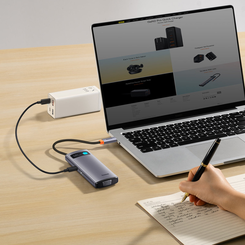 Metal Gleam serijos HUB 6in1 prijungimo stotelė USB-C HDMI 3xUSB 3.2 Power Delivery VGA pilka