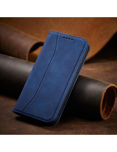 Magnet Fancy Case dėklas skirtas iPhone 13 Pro, dangtelis, kortelių piniginė, kortelių stovas, mėlynas