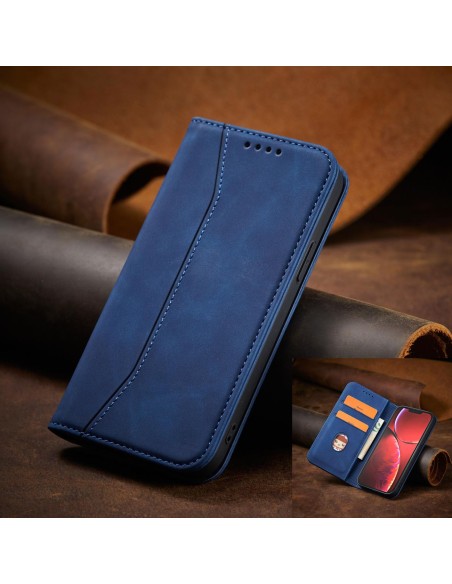 Magnet Fancy Case dėklas skirtas iPhone 13 Pro, dangtelis, kortelių piniginė, kortelių stovas, mėlynas