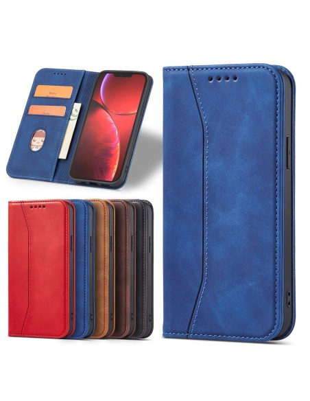 Magnet Fancy Case dėklas skirtas iPhone 13 Pro, dangtelis, kortelių piniginė, kortelių stovas, mėlynas