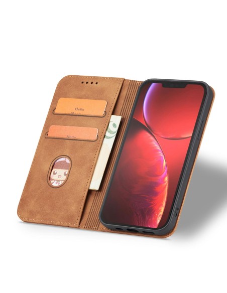 Magnet Fancy Case dėklas skirtas iPhone 13 Pro, dangtelis, kortelių piniginė, kortelių stovas, ruda