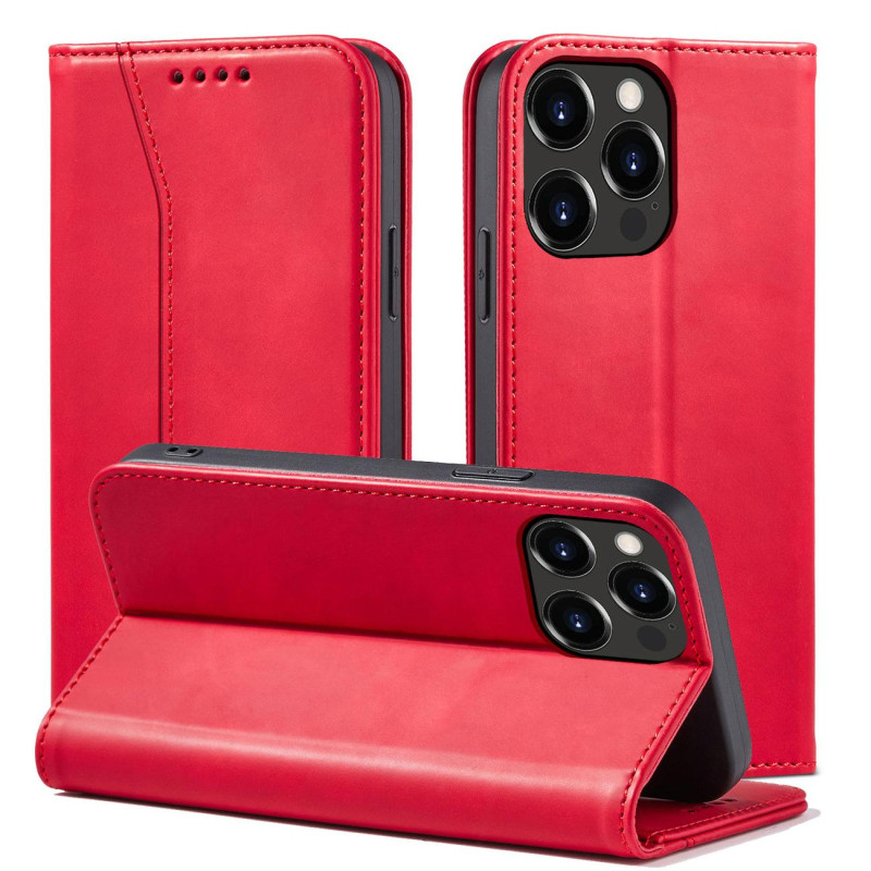 Magnet Fancy Case dėklas skirtas iPhone 13 Pro, dangtelis, kortelių piniginė, kortelių stovas, raudonas
