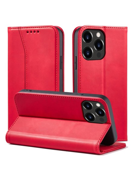 Magnet Fancy Case dėklas skirtas iPhone 13 Pro, dangtelis, kortelių piniginė, kortelių stovas, raudonas Magnet Fancy Case dėklas skirtas iPhone 13 Pro, dangtelis, kortelių piniginė, kortelių stovas, raudonas