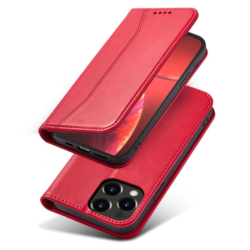 Magnet Fancy Case dėklas skirtas iPhone 13 Pro, dangtelis, kortelių piniginė, kortelių stovas, raudonas