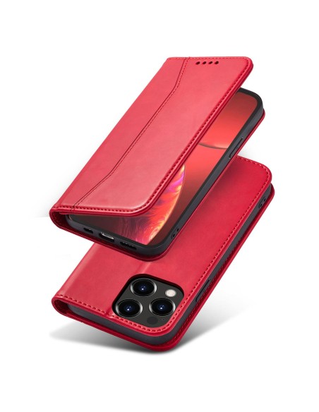 Magnet Fancy Case dėklas skirtas iPhone 13 Pro, dangtelis, kortelių piniginė, kortelių stovas, raudonas Magnet Fancy Case dėklas skirtas iPhone 13 Pro, dangtelis, kortelių piniginė, kortelių stovas, raudonas