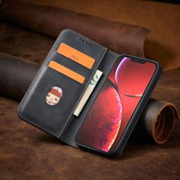 Magnet Fancy Case dėklas skirtas iPhone 13 Pro Max, dangtelis, kortelių piniginė, kortelių stovas, juodas