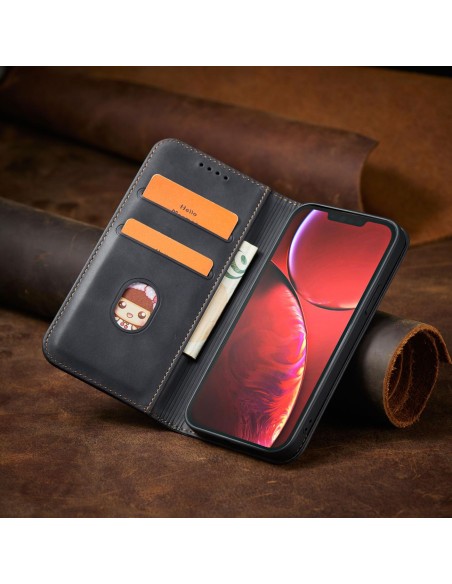 Magnet Fancy Case dėklas skirtas iPhone 13 Pro Max, dangtelis, kortelių piniginė, kortelių stovas, juodas