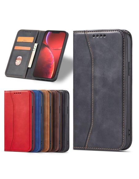 Magnet Fancy Case dėklas skirtas iPhone 13 Pro Max, dangtelis, kortelių piniginė, kortelių stovas, juodas