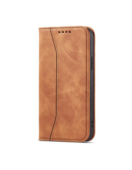 Magnet Fancy Case dėklas skirtas iPhone 13 Pro Max, dangtelis, kortelių piniginė, kortelių stovas, ruda
