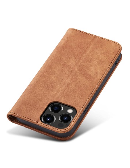 Magnet Fancy Case dėklas skirtas iPhone 13 Pro Max, dangtelis, kortelių piniginė, kortelių stovas, ruda