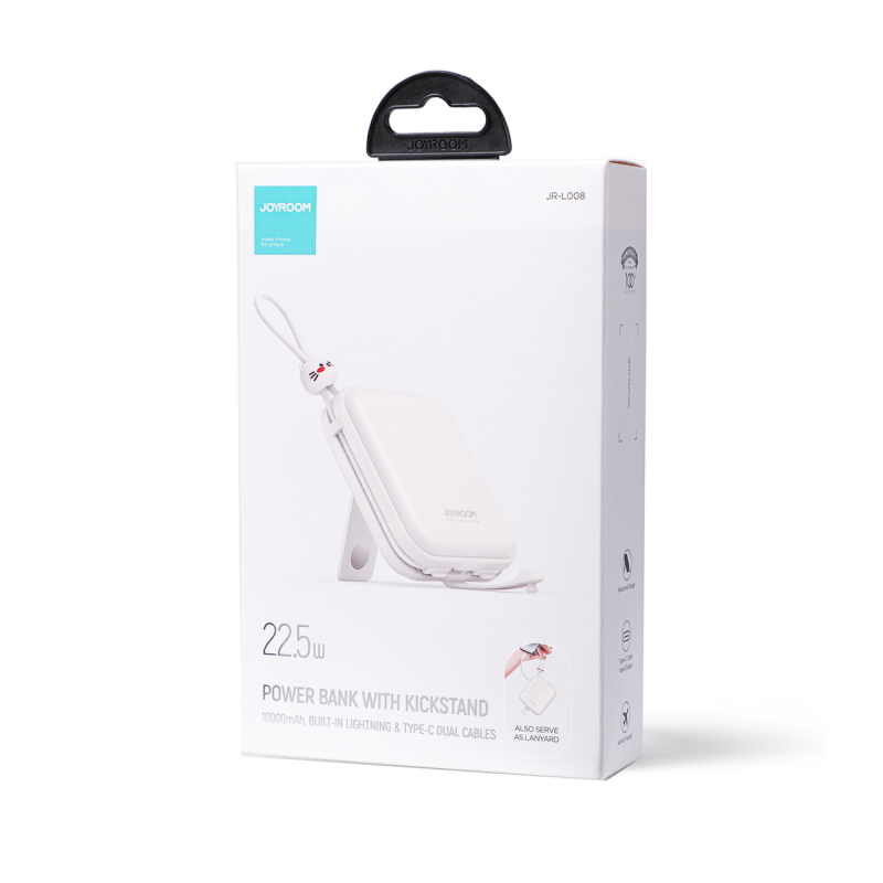 Maitinimo blokas su stovu USB-C laidu ir iPhone Lightning Cutie Series 10000mAh 22,5W balta