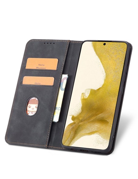 Magnetinis išgalvotas dėklas, skirtas Samsung Galaxy S22+ (S22 Plus) padengti kortelę Piniginės kortelės stovas juodas