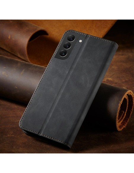Magnetinis išgalvotas dėklas, skirtas Samsung Galaxy S22+ (S22 Plus) padengti kortelę Piniginės kortelės stovas juodas