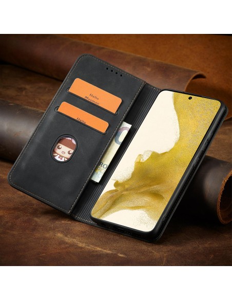 Magnetinis išgalvotas dėklas, skirtas Samsung Galaxy S22+ (S22 Plus) padengti kortelę Piniginės kortelės stovas juodas