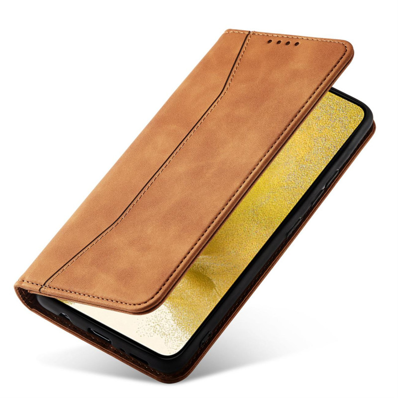 Magnetinis Fancy Case Dėklas, skirtas Samsung Galaxy S22+ (S22 Plus) Cover Card Piniginės kortelės stovas rudas