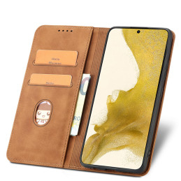 Magnetinis Fancy Case Dėklas, skirtas Samsung Galaxy S22+ (S22 Plus) Cover Card Piniginės kortelės stovas rudas