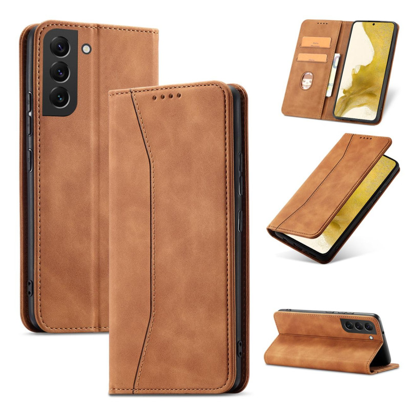 Magnetinis Fancy Case Dėklas, skirtas Samsung Galaxy S22+ (S22 Plus) Cover Card Piniginės kortelės stovas rudas
