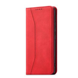 Magnetinis Fancy Case Case Dėklas, skirtas Samsung Galaxy S22+ (S22 Plus) Cover Card Piniginės kortelės stovas raudonas