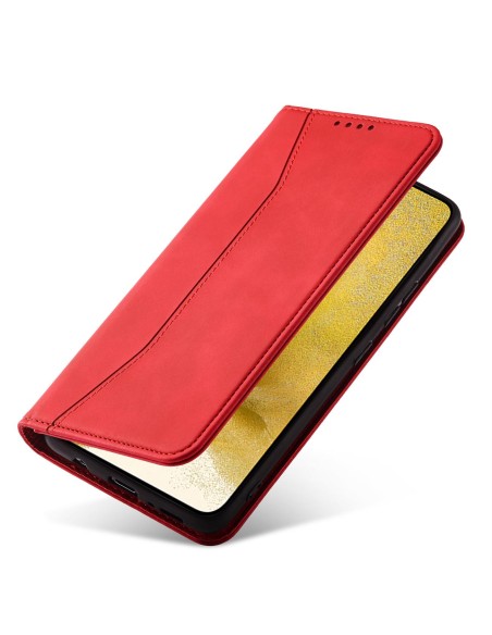 Magnetinis Fancy Case Case Dėklas, skirtas Samsung Galaxy S22+ (S22 Plus) Cover Card Piniginės kortelės stovas raudonas