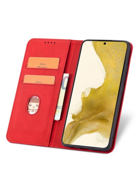 Magnetinis Fancy Case Case Dėklas, skirtas Samsung Galaxy S22+ (S22 Plus) Cover Card Piniginės kortelės stovas raudonas
