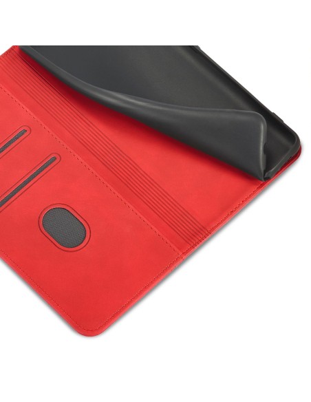 Magnetinis Fancy Case Case Dėklas, skirtas Samsung Galaxy S22+ (S22 Plus) Cover Card Piniginės kortelės stovas raudonas