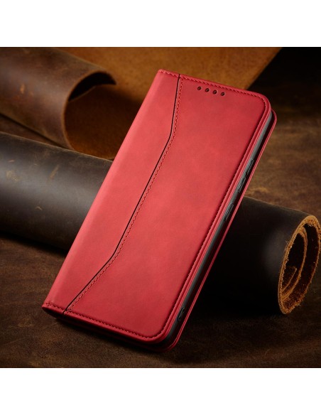 Magnetinis Fancy Case Case Dėklas, skirtas Samsung Galaxy S22+ (S22 Plus) Cover Card Piniginės kortelės stovas raudonas