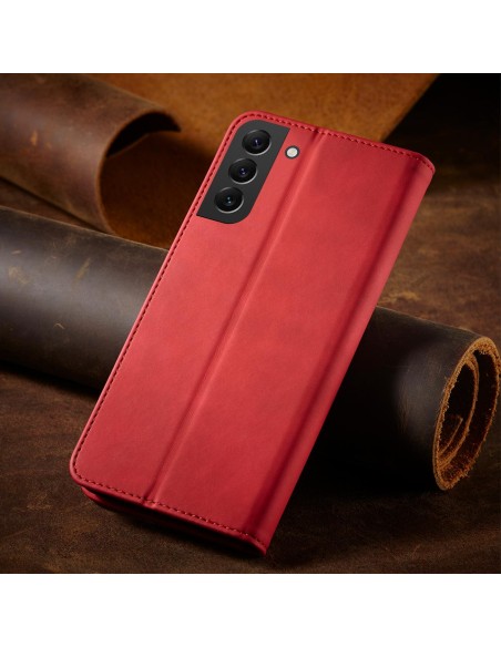 Magnetinis Fancy Case Case Dėklas, skirtas Samsung Galaxy S22+ (S22 Plus) Cover Card Piniginės kortelės stovas raudonas