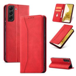 Magnetinis Fancy Case Case Dėklas, skirtas Samsung Galaxy S22+ (S22 Plus) Cover Card Piniginės kortelės stovas raudonas