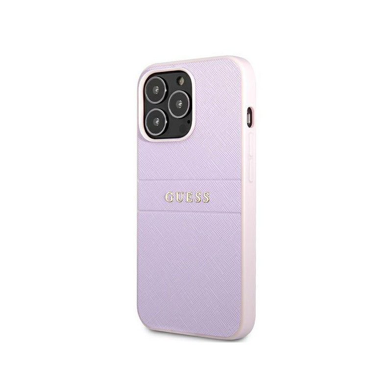 Guess Saffiano Hot Stamp & Metal Logo dėklas, skirtas iPhone 13 Pro / iPhone 13 - violetinė