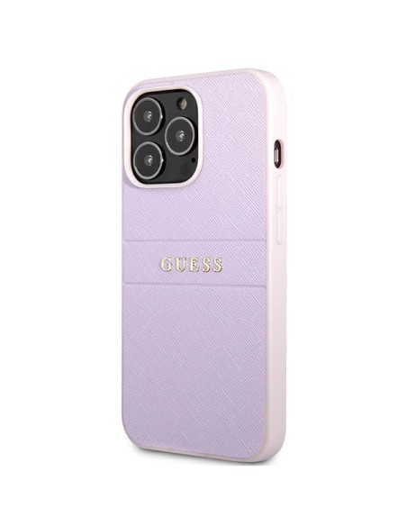 Guess Saffiano Hot Stamp & Metal Logo dėklas, skirtas iPhone 13 Pro / iPhone 13 - violetinė Guess Saffiano Hot Stamp & Metal Logo dėklas, skirtas iPhone 13 Pro / iPhone 13 - violetinė