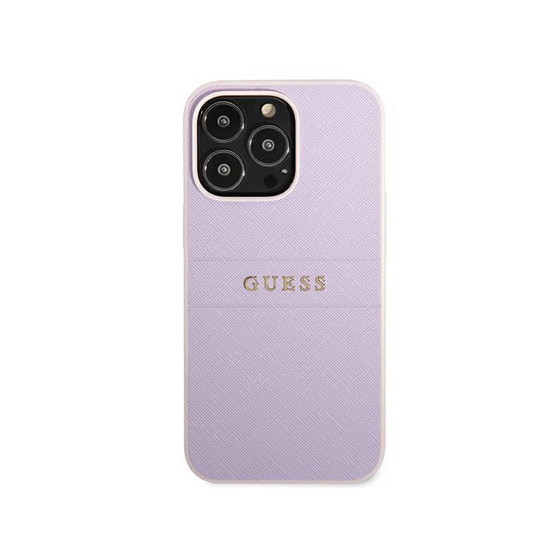 Guess Saffiano Hot Stamp & Metal Logo dėklas, skirtas iPhone 13 Pro / iPhone 13 - violetinė
