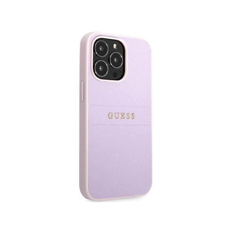 Guess Saffiano Hot Stamp & Metal Logo dėklas, skirtas iPhone 13 Pro / iPhone 13 - violetinė