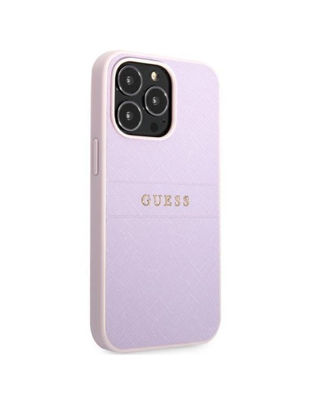 Guess Saffiano Hot Stamp & Metal Logo dėklas, skirtas iPhone 13 Pro / iPhone 13 - violetinė Guess Saffiano Hot Stamp & Metal Logo dėklas, skirtas iPhone 13 Pro / iPhone 13 - violetinė