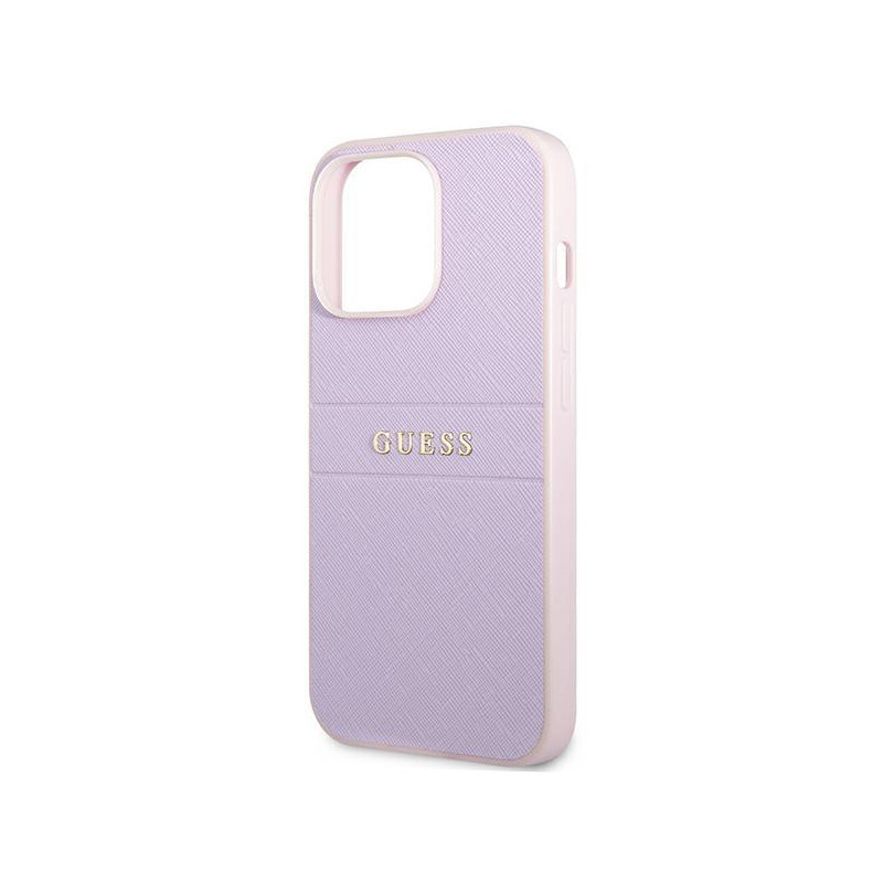 Guess Saffiano Hot Stamp & Metal Logo dėklas, skirtas iPhone 13 Pro / iPhone 13 - violetinė