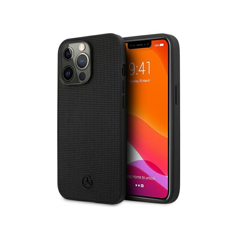 Mercedes Leather Meshed Metal Logo dėklas, skirtas iPhone 13 Pro / iPhone 13 - juodas Mercedes Leather Meshed Metal Logo dėklas, skirtas iPhone 13 Pro / iPhone 13 - juodas