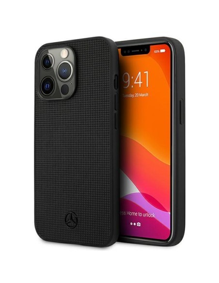 Mercedes Leather Meshed Metal Logo dėklas, skirtas iPhone 13 Pro / iPhone 13 - juodas Mercedes Leather Meshed Metal Logo dėklas, skirtas iPhone 13 Pro / iPhone 13 - juodas