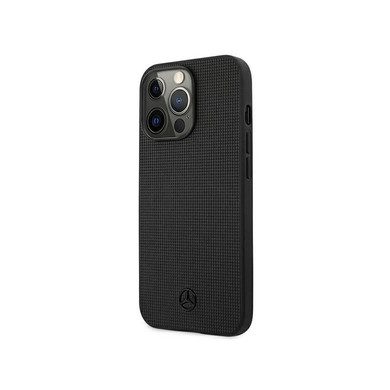 Mercedes Leather Meshed Metal Logo dėklas, skirtas iPhone 13 Pro / iPhone 13 - juodas