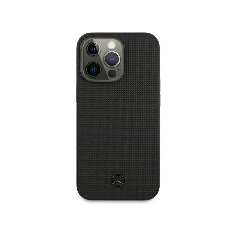 Mercedes Leather Meshed Metal Logo dėklas, skirtas iPhone 13 Pro / iPhone 13 - juodas