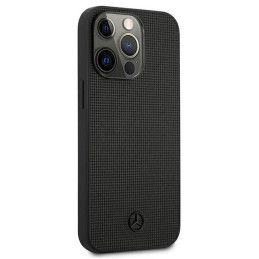 Mercedes Leather Meshed Metal Logo dėklas, skirtas iPhone 13 Pro / iPhone 13 - juodas